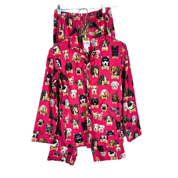 Nick & Nora Flannel Dog Breeds Milk Bone Pajama Set Red Kid's Size Large 10/12 - Picture 1 of 16